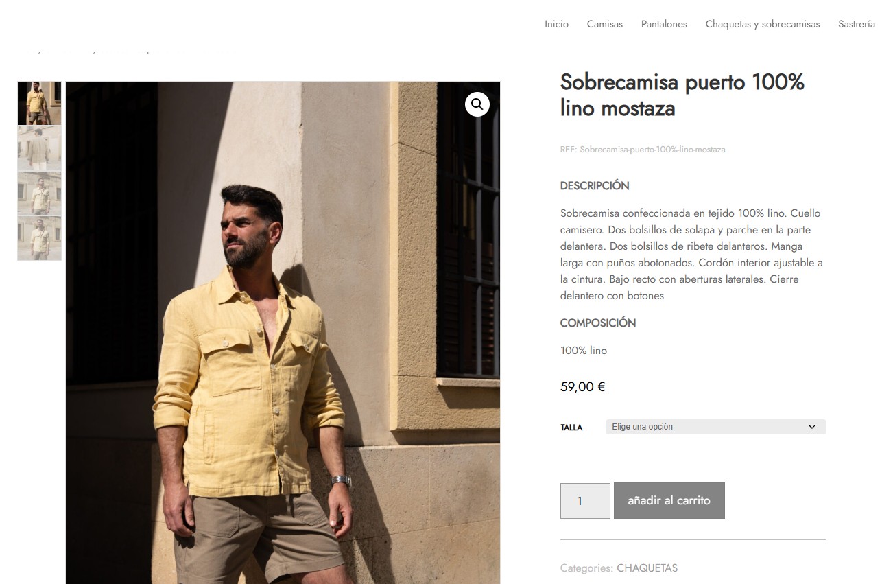 pagina de productos diseño de tienda online minimalista