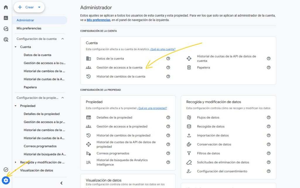 DAr permisos de administrador en GA4